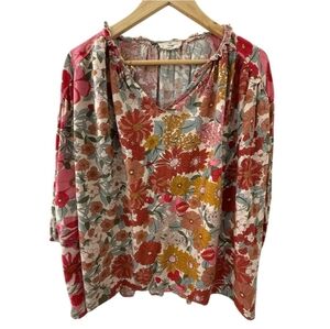 Entro Floral Blouse - Red, Pink, Orange, Green